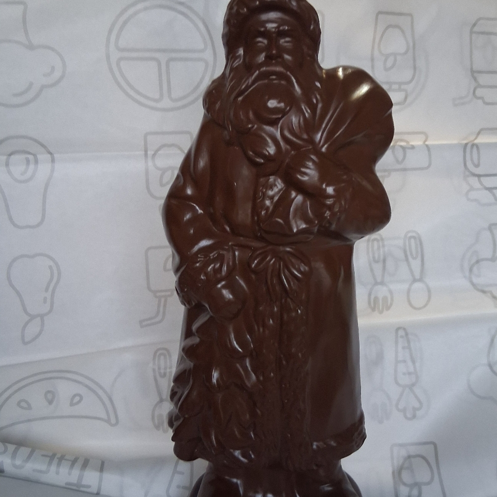 CHOCOLATE CERAMIC SANTA FIGURINE. 12 INCHES. VINTAGE.